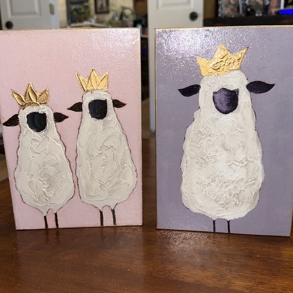 Creative CoOp Wall Decor Two Crowned Sheep Wall Art Paintings